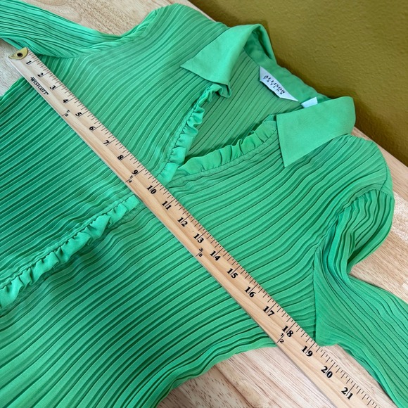 Allison Taylor Womens Lime Green Pleated Ruffle Bell Sleeve Blouse Large - Picture 9 of 11